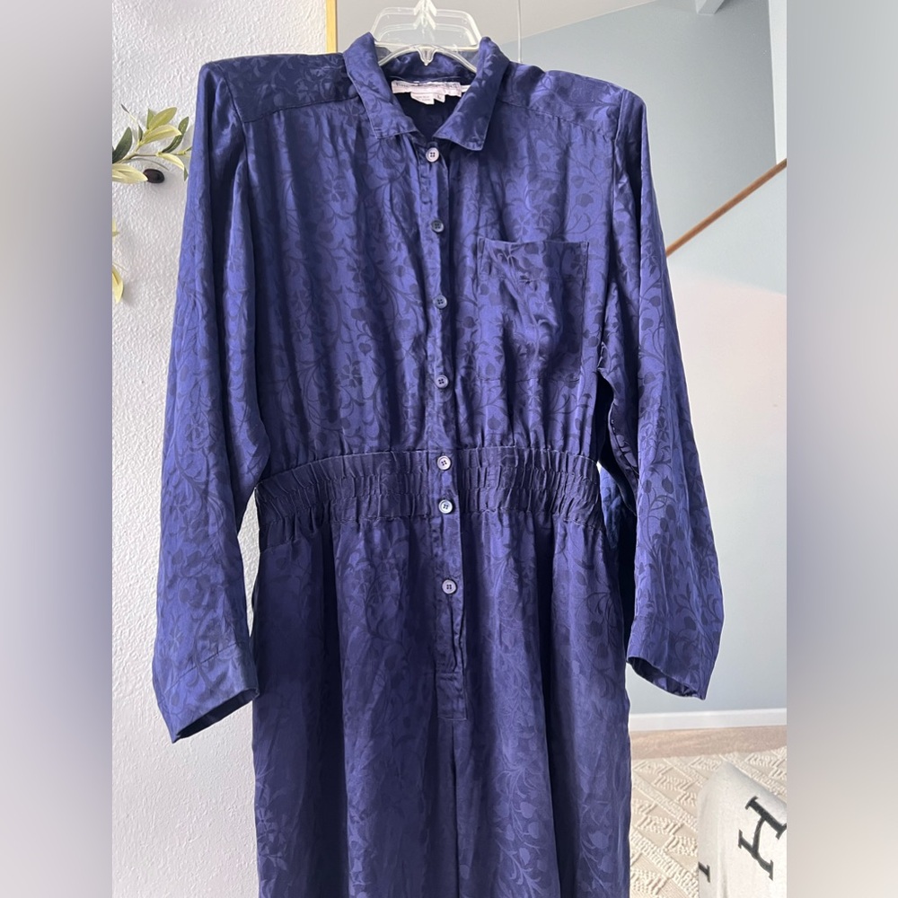 Vintage 100% silk navy blue jumpsuit